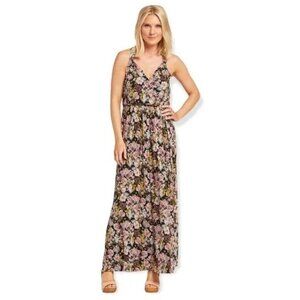 Anthropologie Sundays in Brooklyn Black Floral Print Maxi Dress Women's XS